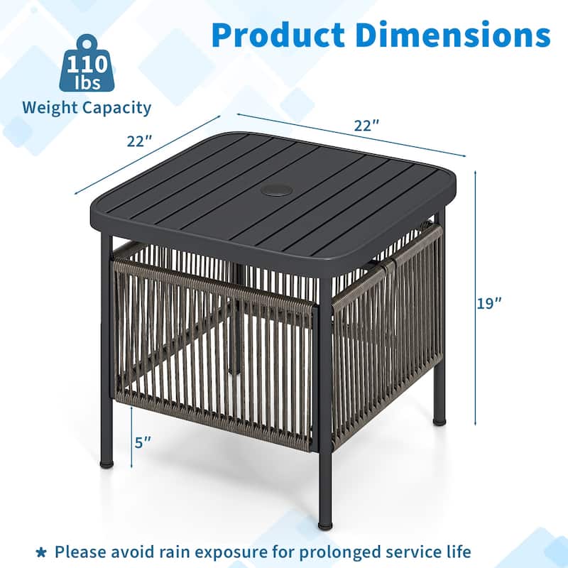 Outdoor Rustic Wood Patio Side Table with 2-Tier Storage and Umbrella Hole Metal Frame - 20.5" x 18" x 18"