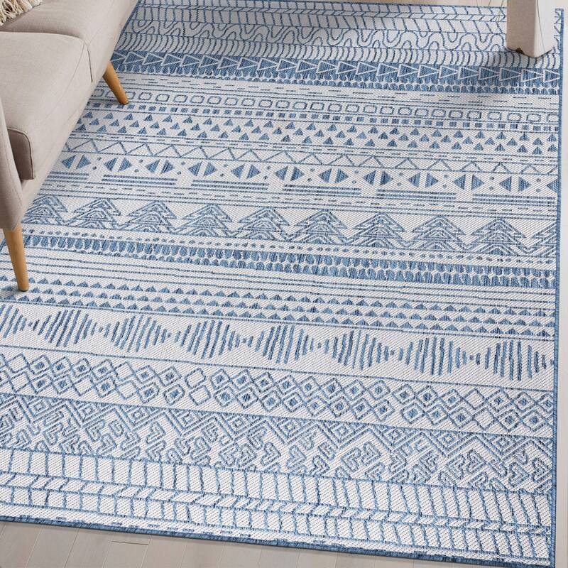 World Rug Gallery Contemporary Geometric Bohemian Textured Flat Weave Indoor/Outdoor Area Rug