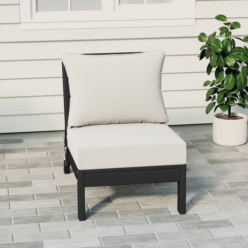 Birchwood All Weather HDPE Outdoor Patio Deep Seating Black Armless Chair With Cushions (1-Piece) - Black/White