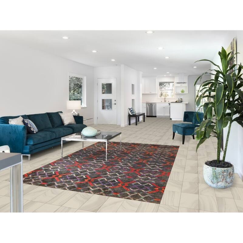 Trellis Abstract Persian Area Rug Hand-Knotted Wool Carpet - 5'8" x 8'6"