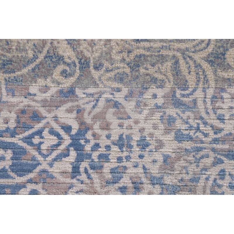 Blue Abstract Modern Accent Rug Handmade Wool Carpet - 2'8"x 5'0"