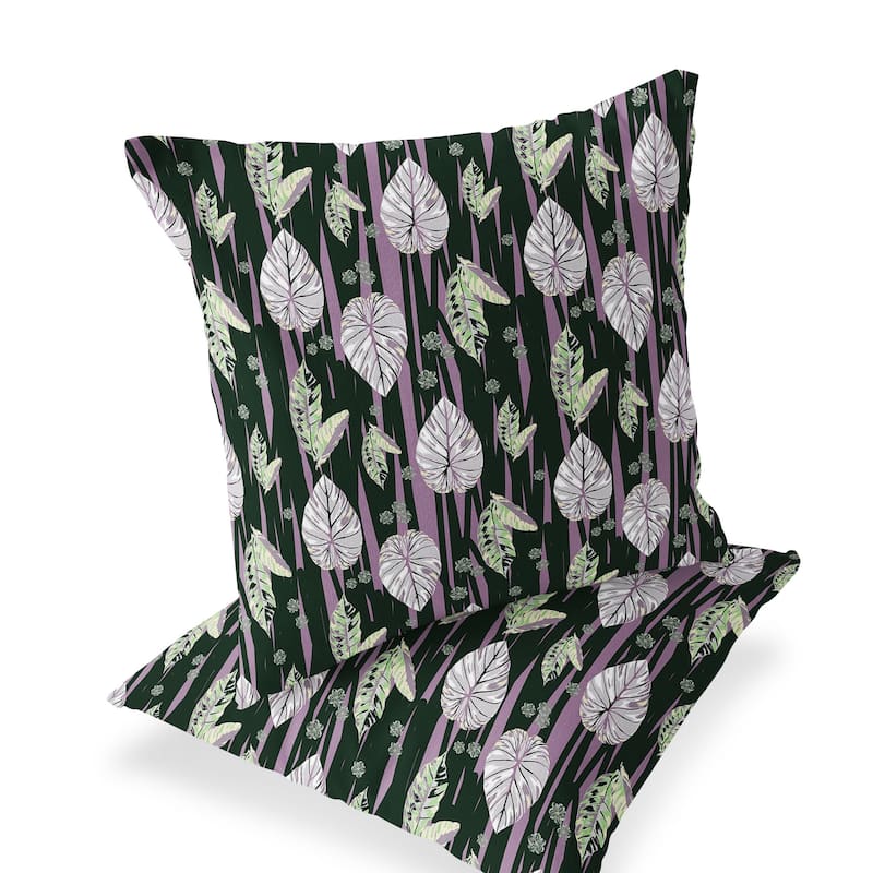 HomeRoots Set of Two 16" X 16" Purple and White Botanical Indoor Outdoor Throw Pillow - 16.00' X '16.00' X '5.00