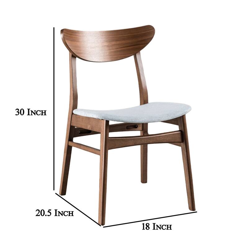 Skie Side Dining Chair Set of 2, Curved Panel Back, Angle Legs, Gray Fabric