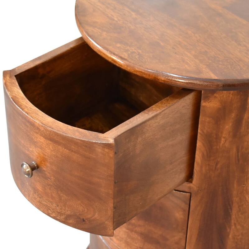 Artisan Furniture Mango Solid Wood 3 Drawer Chestnut Drum ,Dark Brown