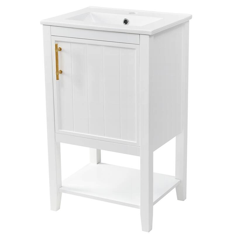 Small Bathroom Vanity with Sink, Bathroom Storage Cabinet with Soft Close Door, Single Vanity with Storage Rack and Open Shelf