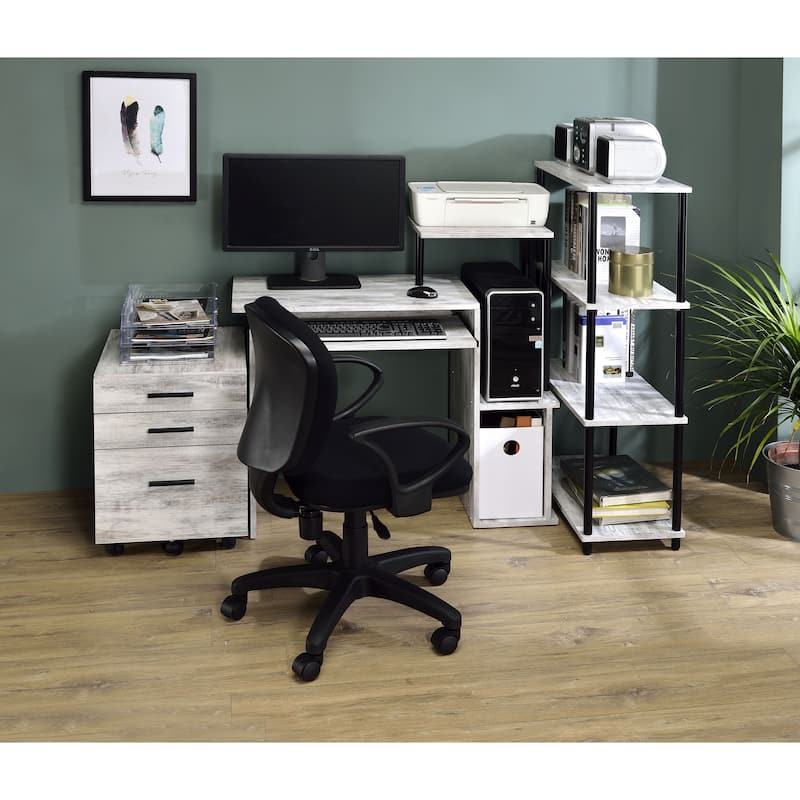 Anmytek Black L Shaped Computer Desk with Keyboard Tray and Storage Modern Home Office Desk for Small Spaces - White