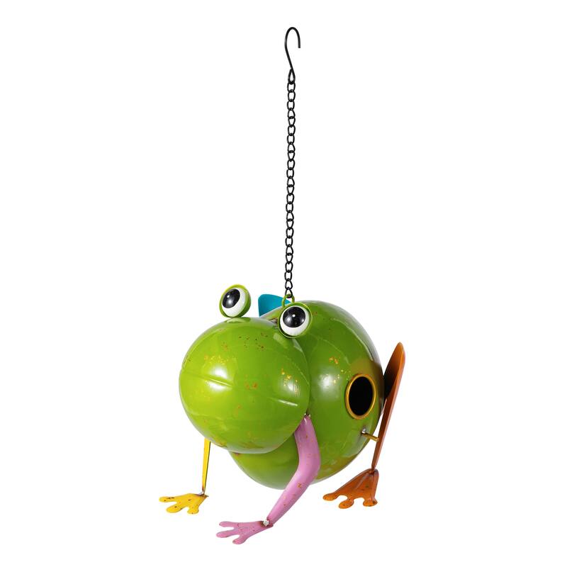 Glitzhome 9"L Metal Glossy Frog Outdoor Garden Birdhouse