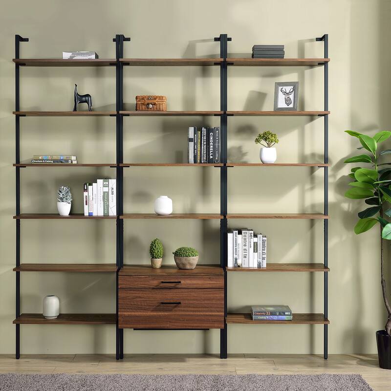 Wendell Walnut 4-shelf Storage Wall Bookshelf