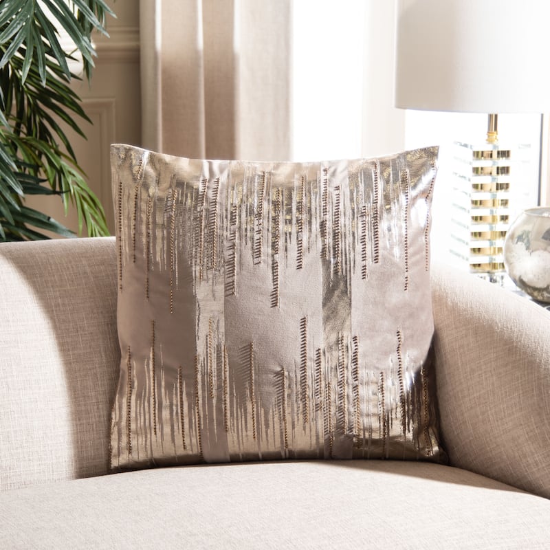 SAFAVIEH Feryal Modern Decorative Throw Pillow - Taupe/Gold - 18Wx18L