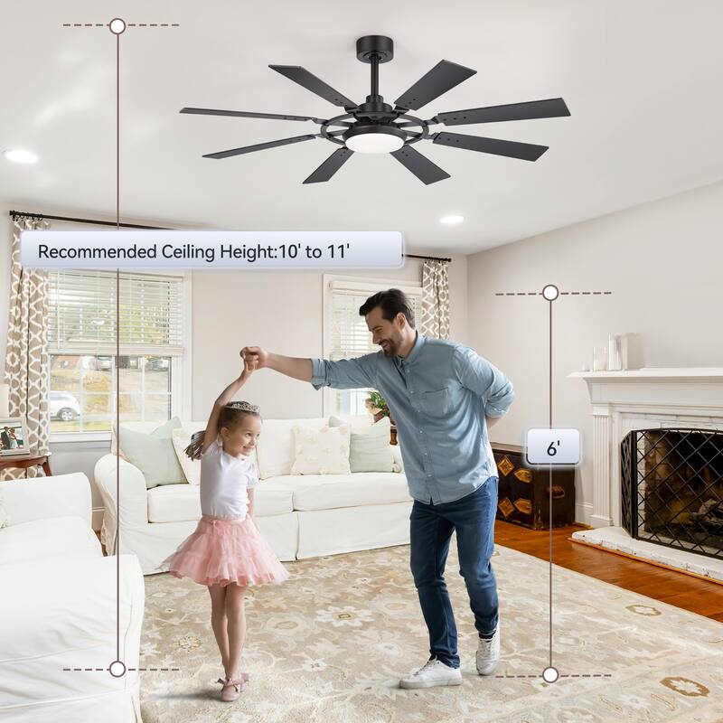 52" Reversible 8-Blade LED Ceiling Fan with Light and Remote