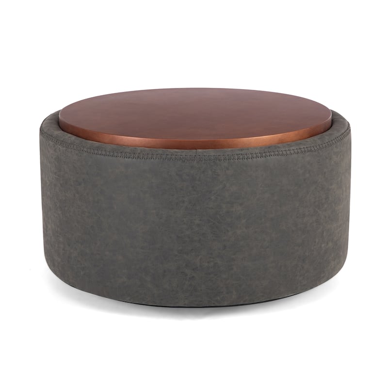Christopher Knight Home - Mollet Modern 30" Round Hidden Storage Ottoman with Removable Wooden Lid & Rolling Wheel Casters