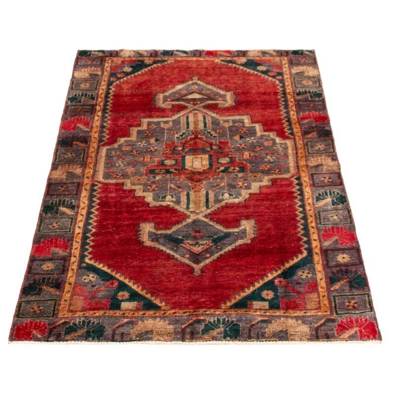 ECARPETGALLERY Hand-knotted Melis Vintage Dark Red Wool Rug - 4' 3" x 7' 2"