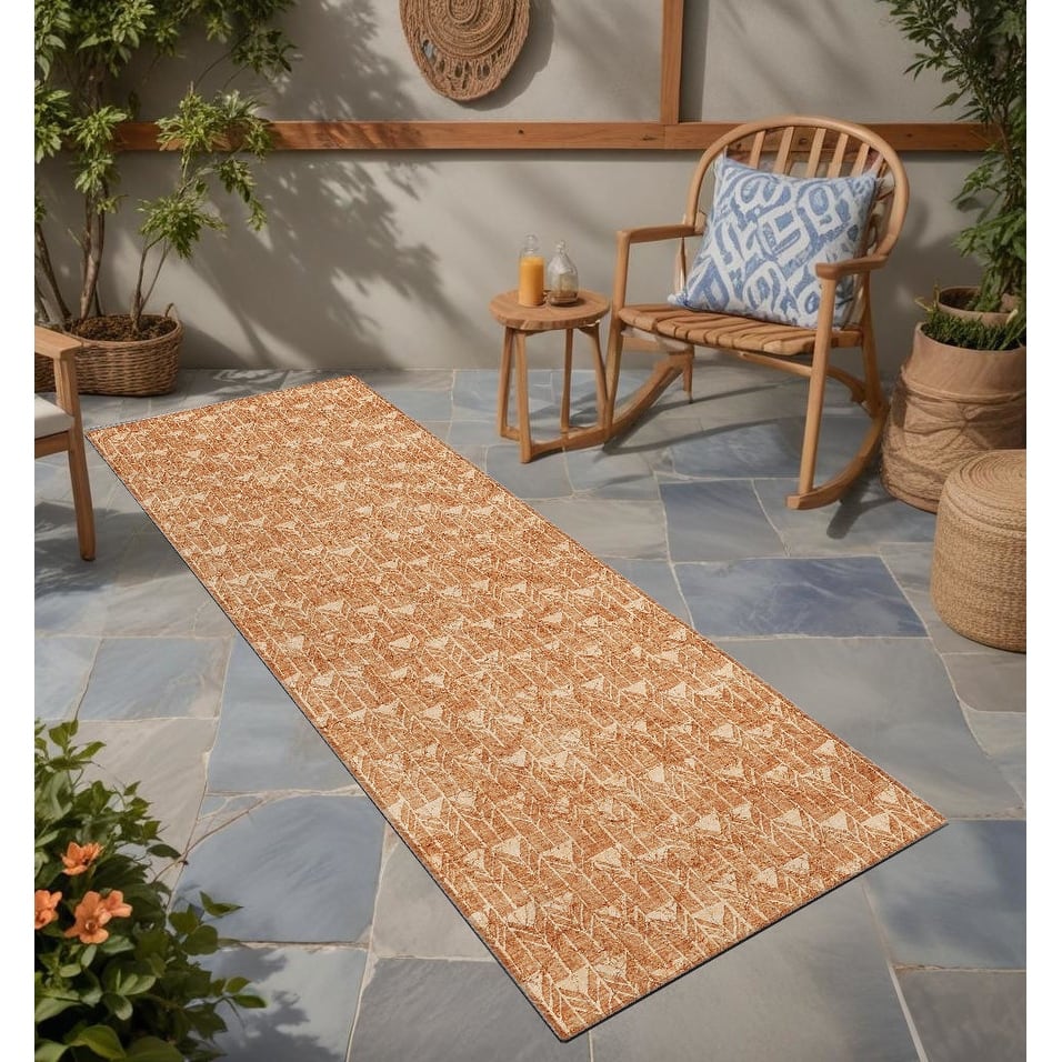 Almilu Abstract Shapes Weather Resistant Blended Style Runner Outdoor Rug - 8' Runner