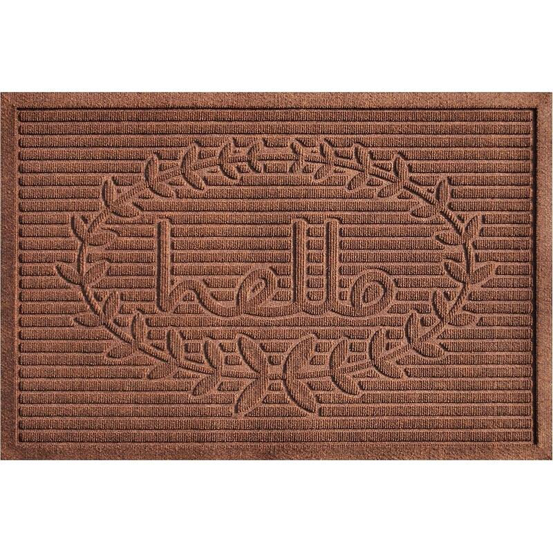 HomeRoots 24" X 36" Brown Striped Hello Outdoor Polypropylene Door Mat - 24' X '36