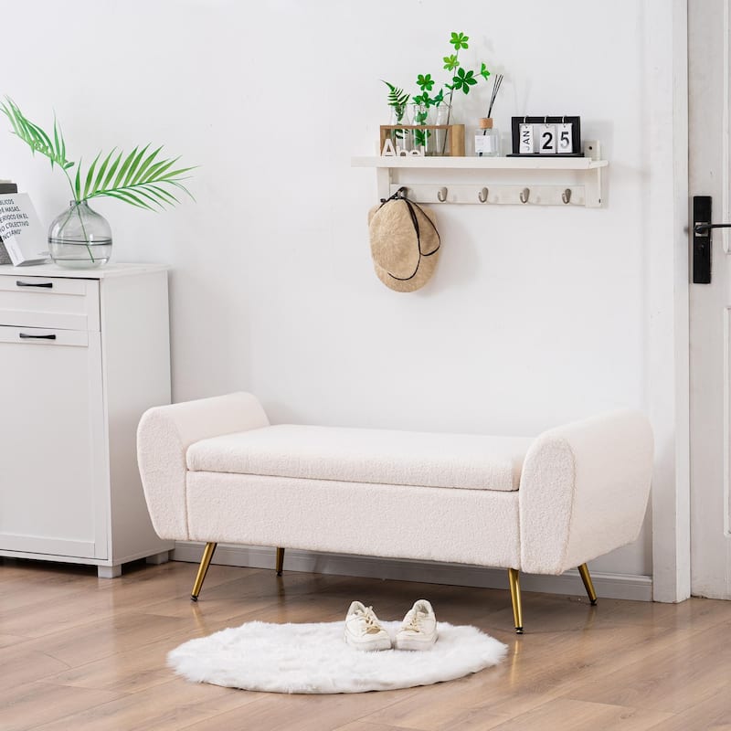 Upholstered 56"W Flip Top Storage Bench with arms
