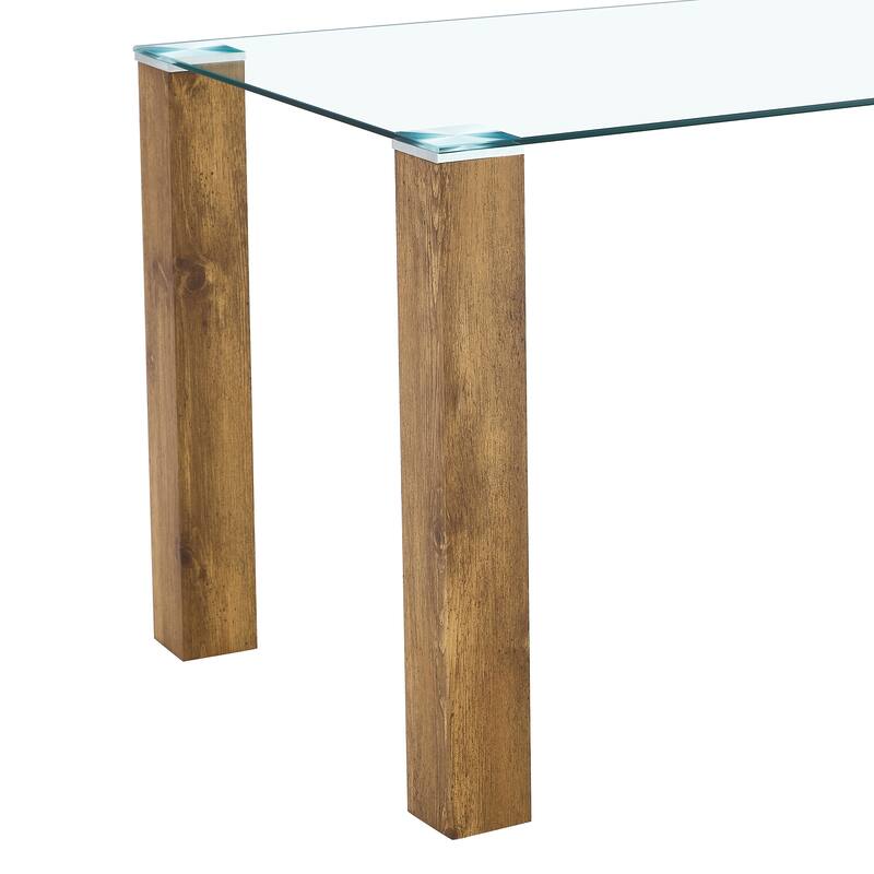 Roomfitters Glass Dining Table with 49.6 Inch Tempered Top and Walnut MDF Legs for Modern Home Interiors