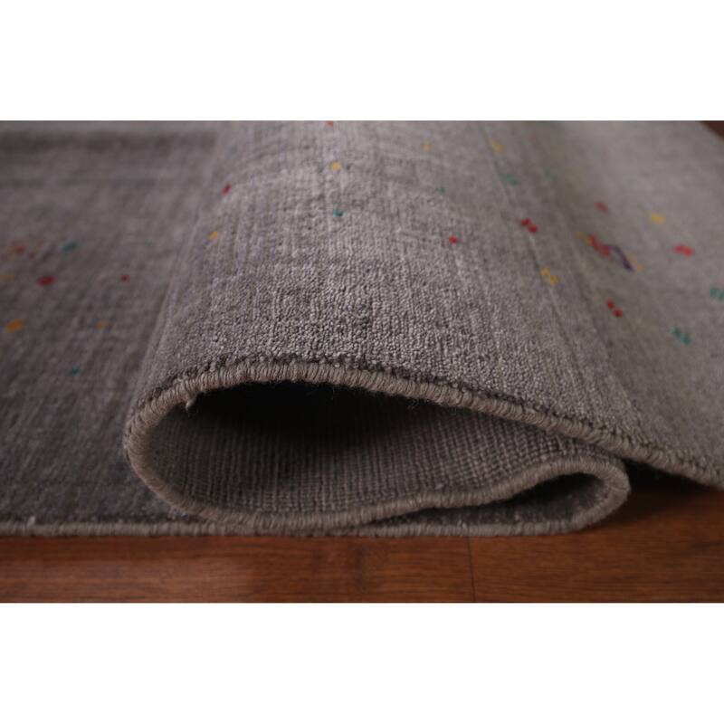 Gray Gabbeh Square Area Indian Rug Hand-Knotted Wool Carpet - 8'6"x 8'6"