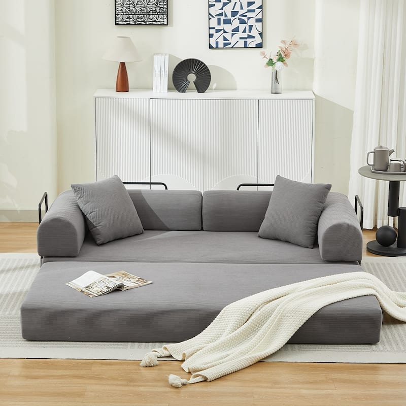 Folding Upholstered Sofa Bed, 78.5" Convertible Sleeper Sofa Bed with 2 Pillows, Fold Out Loveseat Couch, Futon Couch