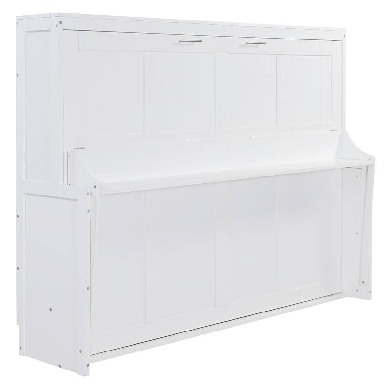Space-Saving Murphy Bed with Hydraulic Lift and Built-In Desk for Multifunctional Rooms and Small Spaces