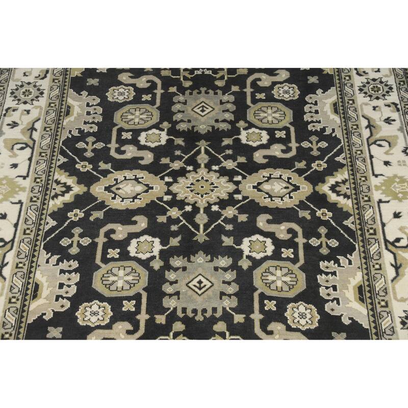 Black Oushak Indian Area Rug Hand-Knotted Wool Carpet - 9'1" x 11'9"