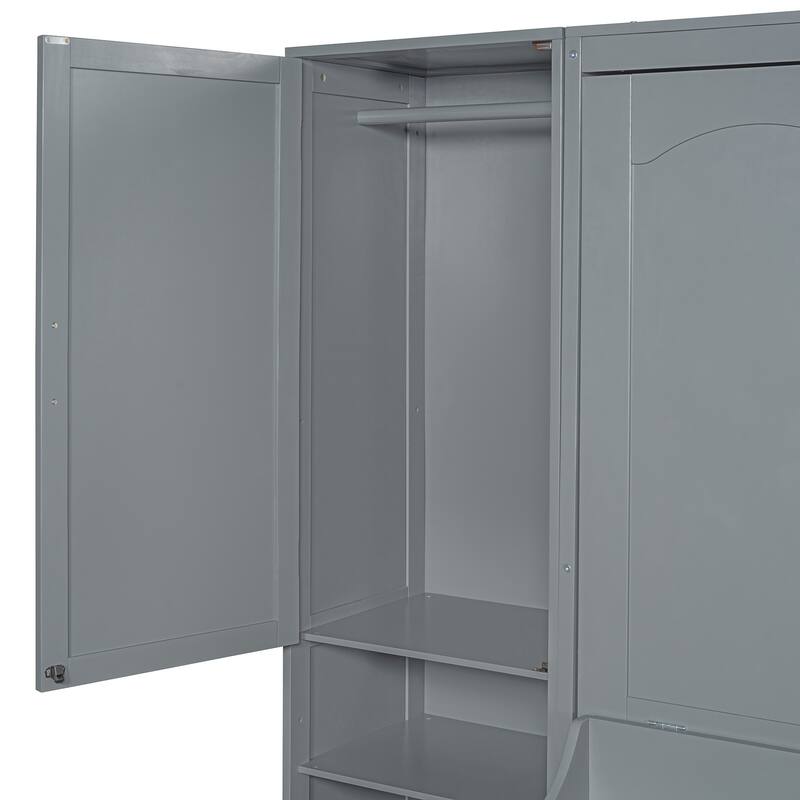 Queen Size Murphy Bed Hidden Wall Bed with Both Sides Closet Drawers and Storage Shelves, Space-Saving Versatile Murphy Bed