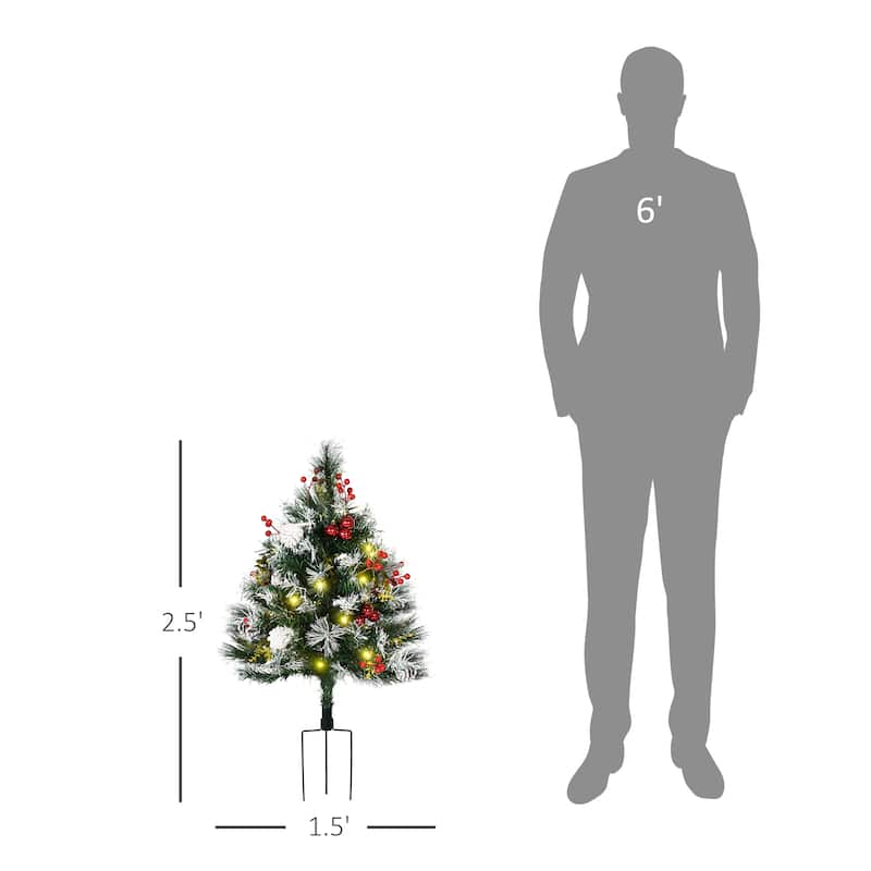 HOMCOM 2 Foot Outdoor Pre-Lit Artificial Christmas Tree Cordless - 2.45 ft