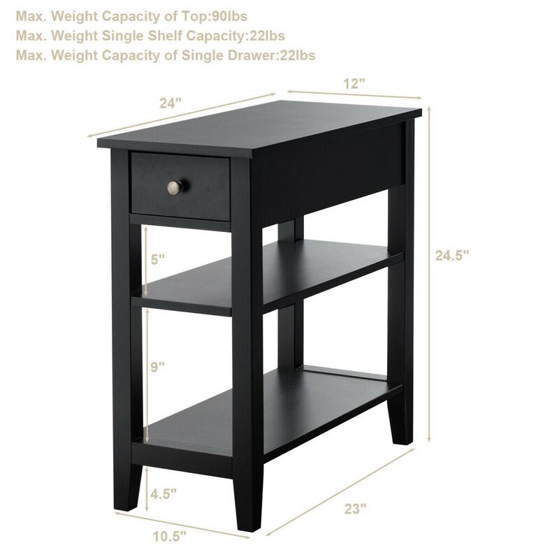 Gymax 3 Tier Nightstand Bedside Table Sofa Side End Table w/Double