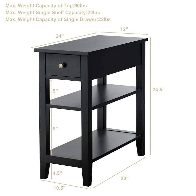 Gymax Set of 2 3-Tier Nightstand Bedside Side End Table w/Double