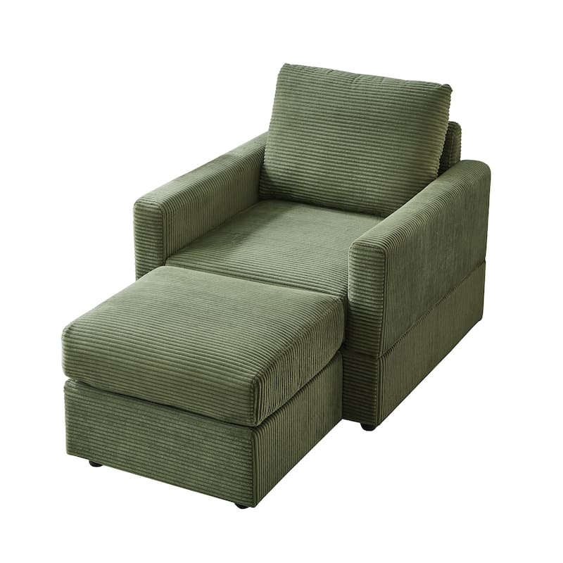 Classic Corduroy Chaise Lounge Accent Chair with Ottoman