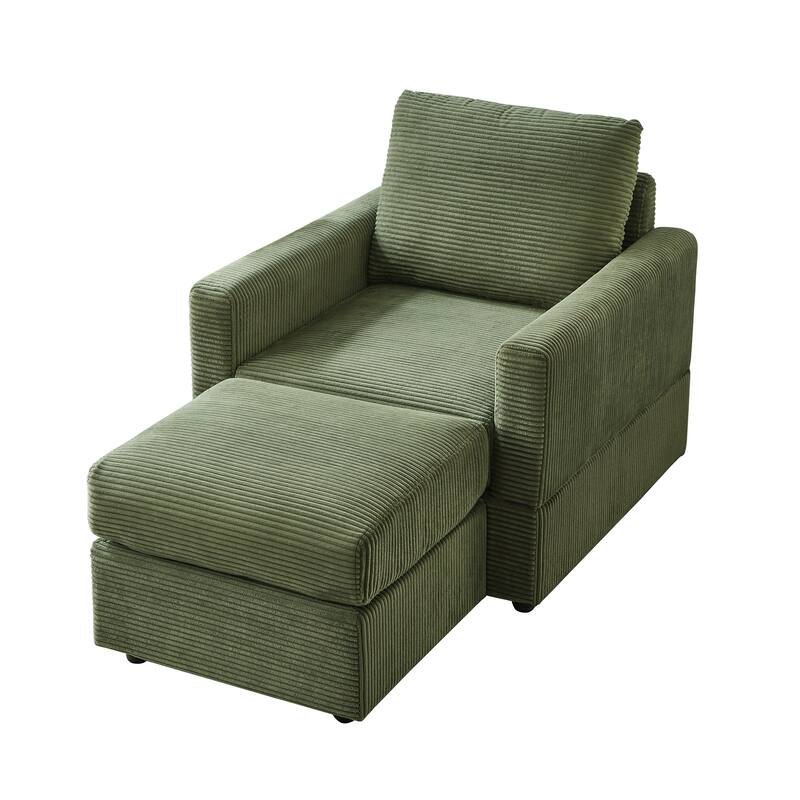 Corduroy Chaise Lounge Chair Set with Ottoman