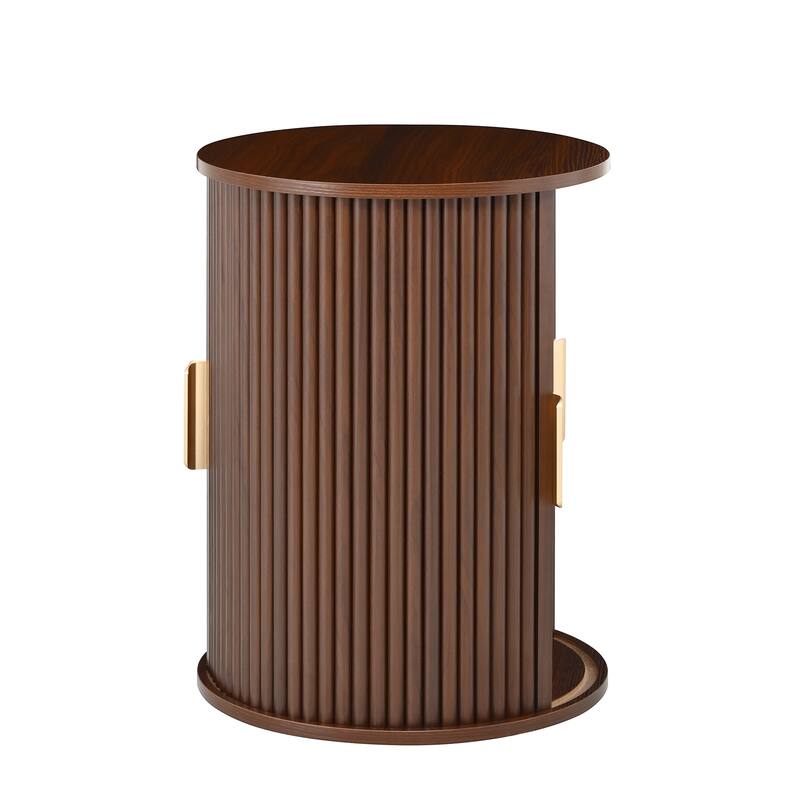 Nesting Coffee Table Set of 2, Modern Storage Coffee Table, Round Tea Table and End Table Set with Sliding Tambour Door