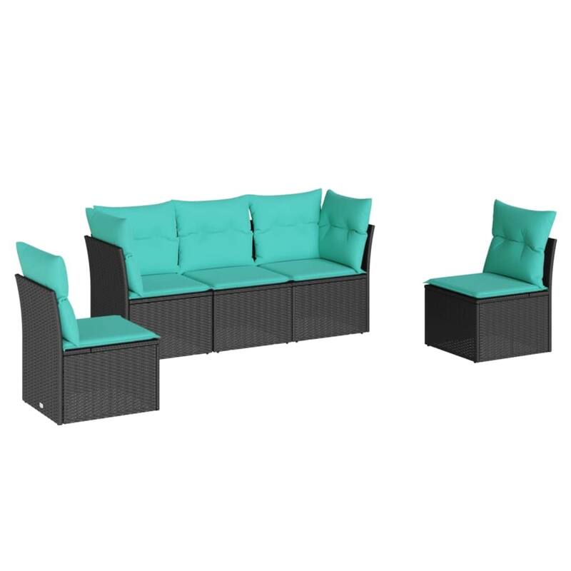 vidaXL 5 Piece Patio Sofa Set with Cushions Black Poly Rattan