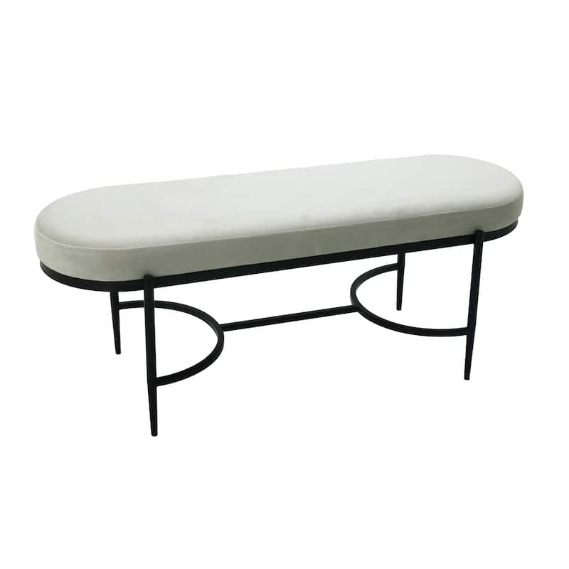 Luxurious Upholstered Bench with Metal Base Frame - 47.5", Ivory - 47.5"