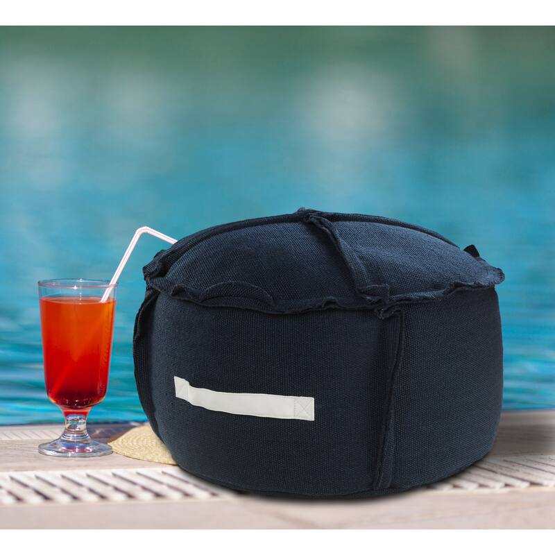 20" Navy Solid Textured Round Pouf Ottoman