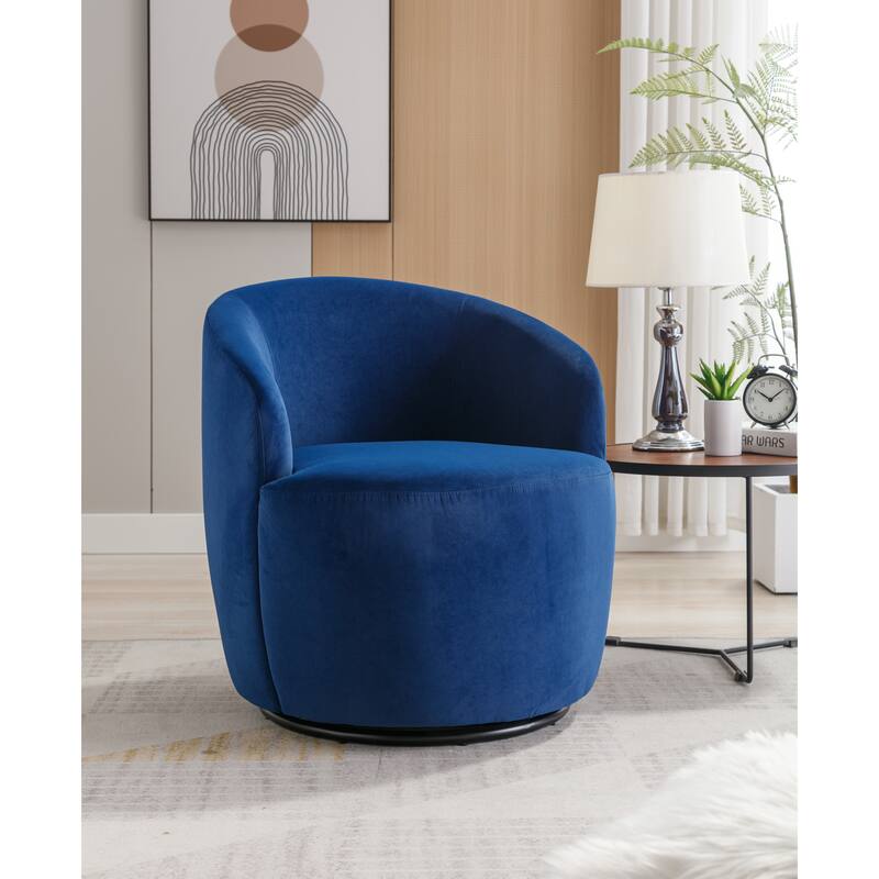 Velvet Swivel Barrel Chair with 360° Black Metal Base