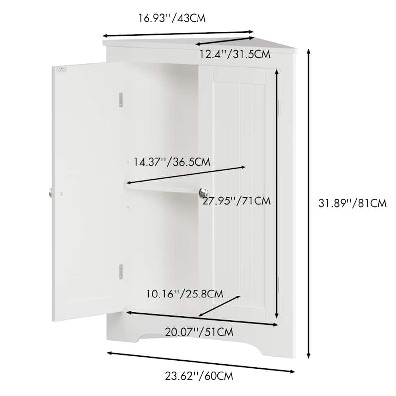 Anmytek White Corner Storage Cabinet for Bathroom and Kitchen Double Door Space Saving Organizer