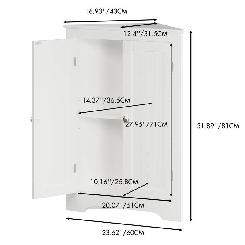 Floor Corner Cabinet with 2 Doors and Adjustable Shelves,Freestanding Narrow Cabinet Organizer,Corner Storage Cabinets