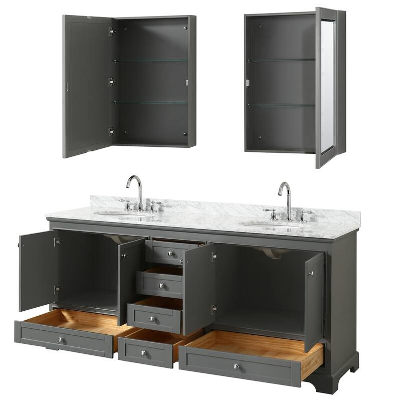 Deborah 80-inch Dark Gray Double Vanity, Oval Sinks, Med Cabs
