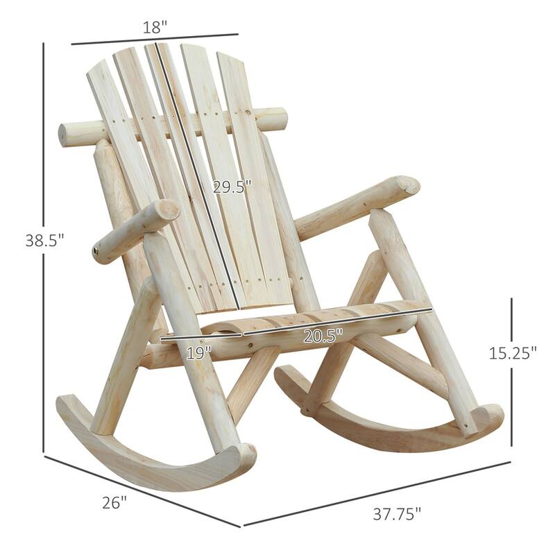 Natural Fir Wood Adirondack Rocking Chair with Wide Seat and Armrests - 26" D x 37.75" W x 38.5" H