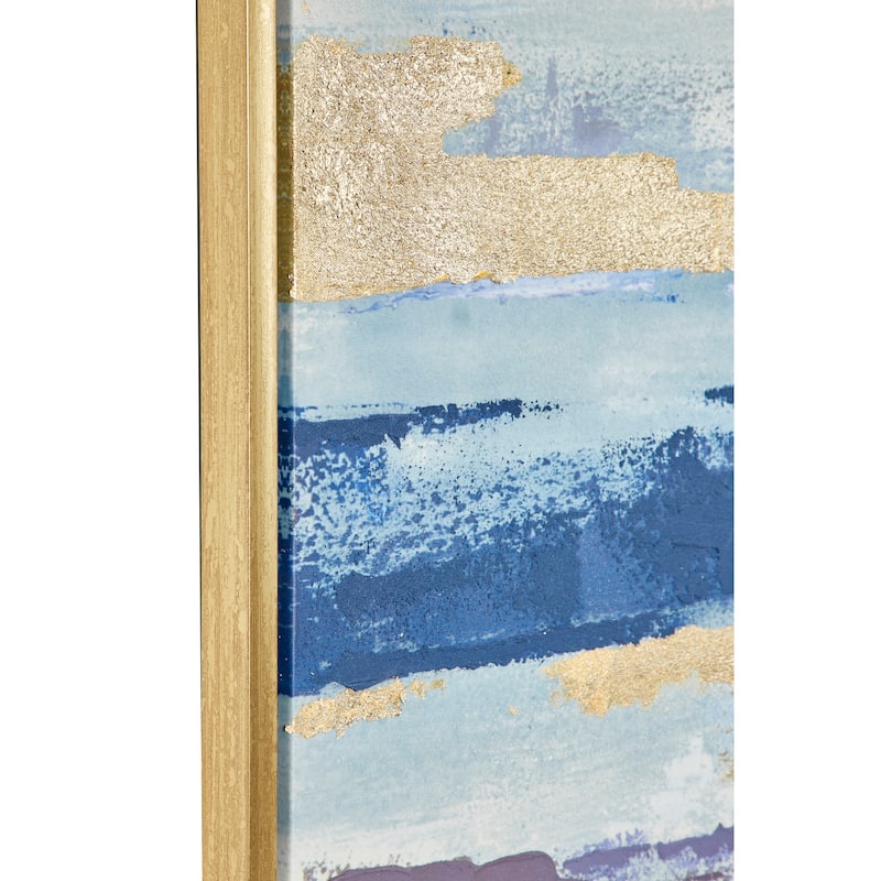 Canvas Abstract Long Horizontal Framed Wall Art with Gold Foil Accents - Blue - Roche River Decor