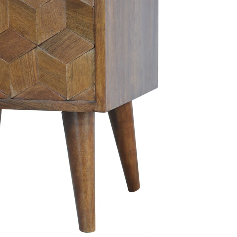 Artisan Furniture Solid Wood Chestnut Cube Carved Nightstand, Brown, 2 Drawers