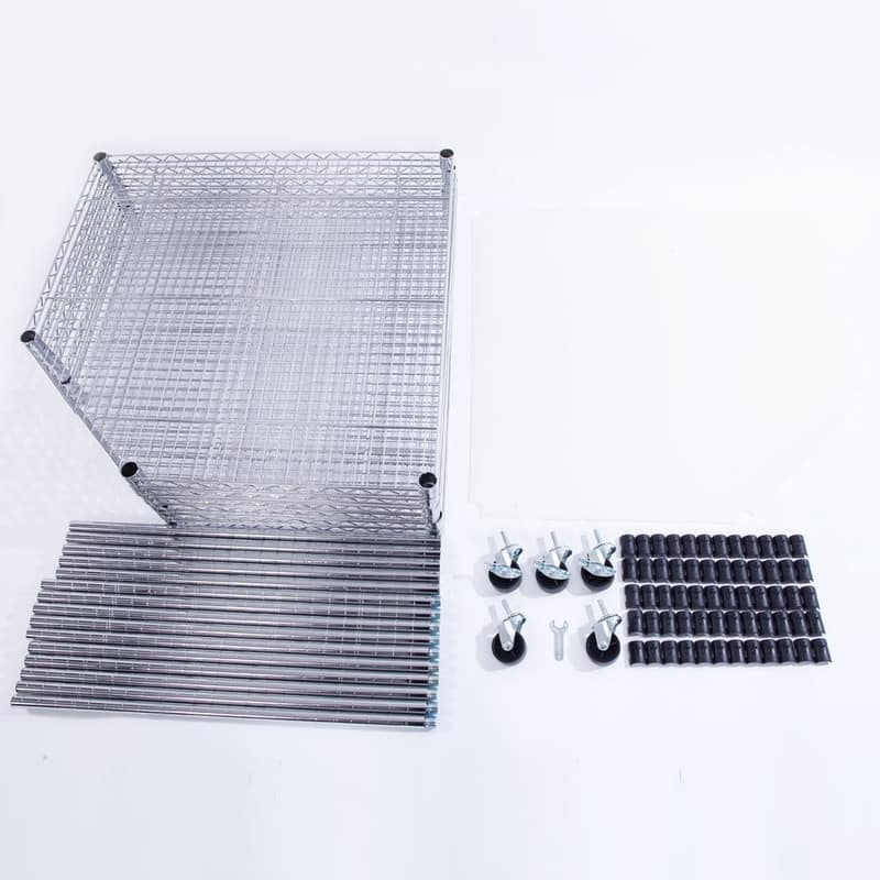 6-Layer Chrome Plated Polygonal Corner Shelf with 2" PP Wheels Silver