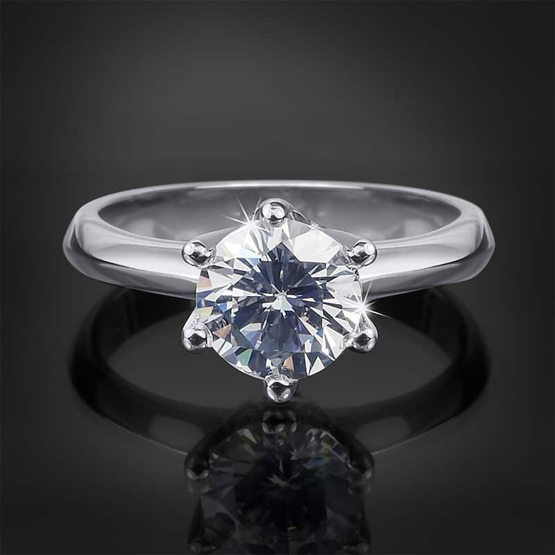 MayaMila Sterling Silver Round CZ Solitaire Promise Engagement Ring 3 CTW