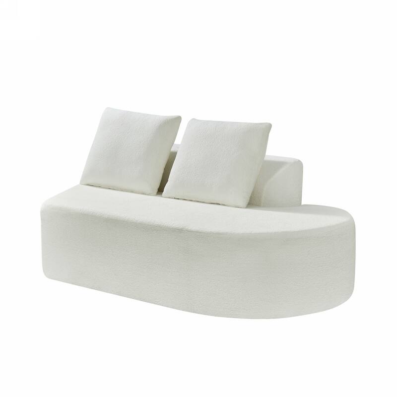 Curved Chaise Lounge with L-shape Back Arm, Pearl Upholstery Sectional Sofa Set with 4 Pillows for Living Room Sleeper Couch