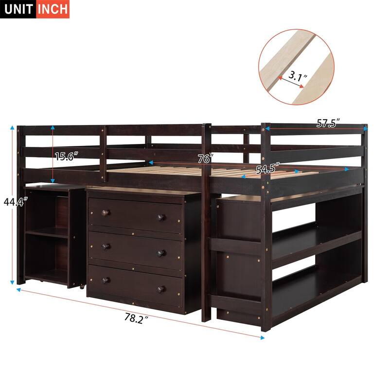 Harper & Bright Designs Wood Twin Low Study Loft Bed