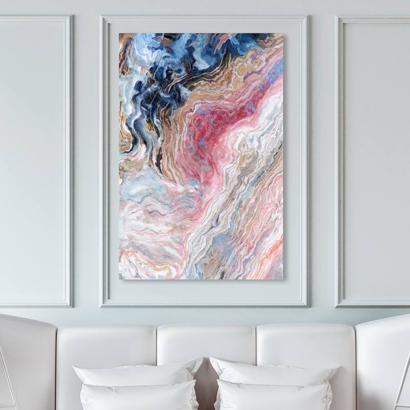 Wynwood Studio Abstract Doll Memories - Watercolor Geode Pink and Dark Blue Glam Wall Art Canvas Print - 45 x 30