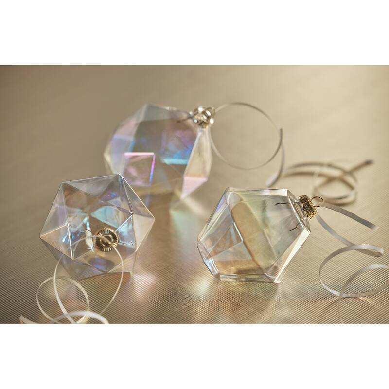 6-Piece Set Clear Luster Faceted Glass Hanging Ornaments, Hexagon