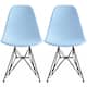 Set of 2 Mid-Century Modern Dining Side Chairs Armless Plastic Shell Seat with Black Metal Wire Eiffel Base, White - Blue