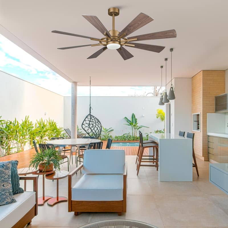 60" Antique Brass Farmhouse Windmill Ceiling Fan with Light and Remote