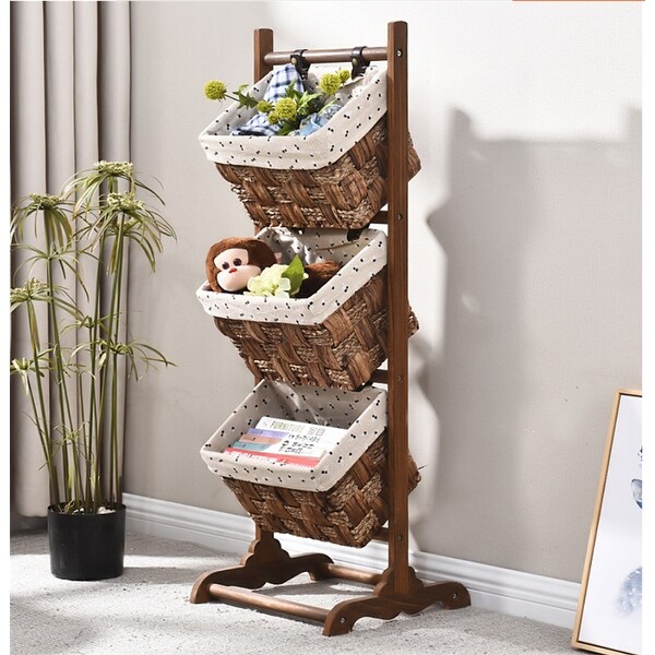 Wooden Magazine Rack With 3 Baskets
